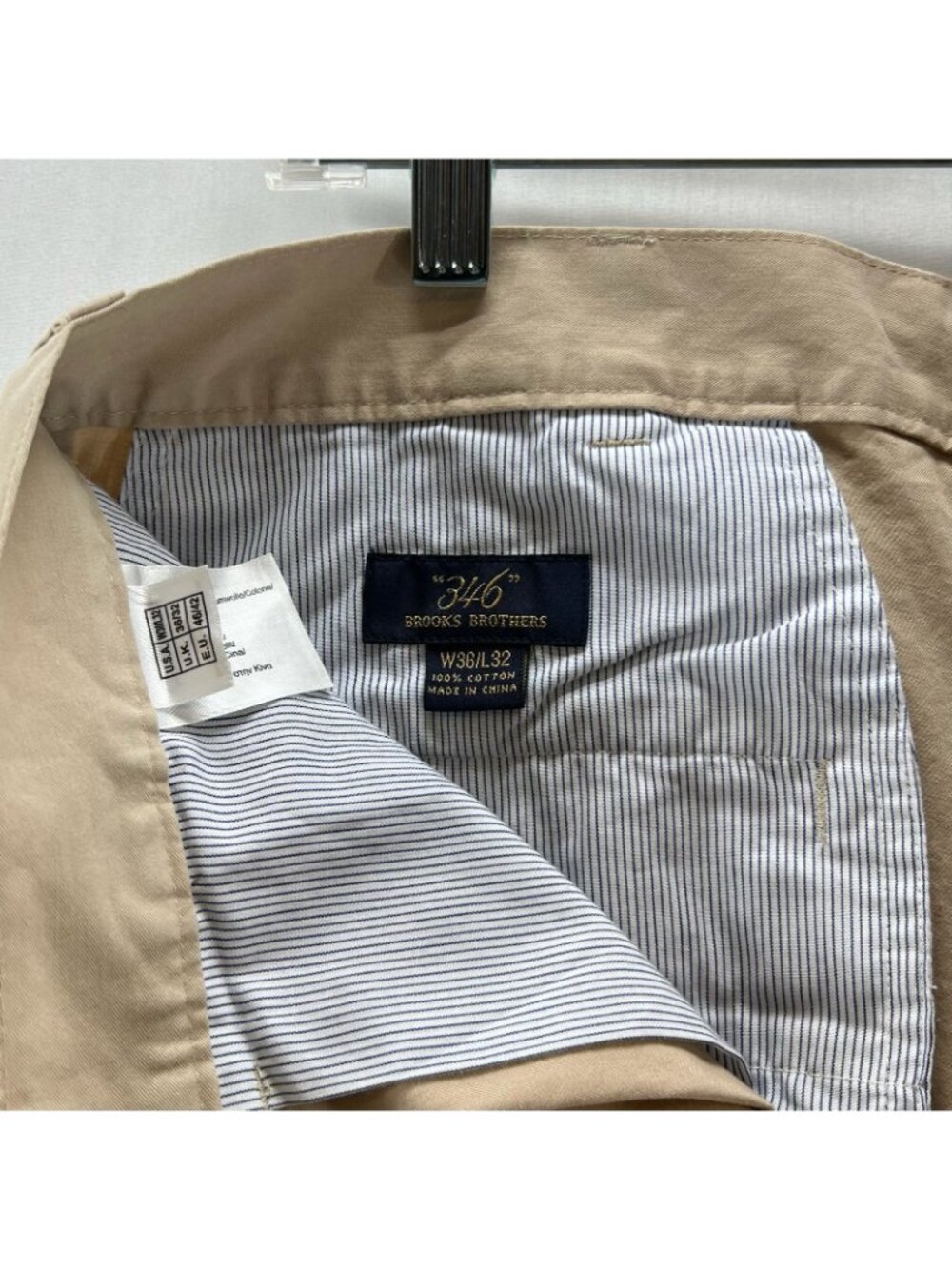 Brooks Brothers 346 Chino Pants Mens 36x32 Cotton Twill Pleated Cuffed Hem Beige - Picture 11 of 12